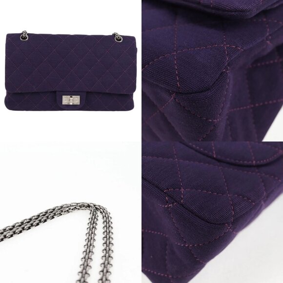 CHANEL Matelasse 2.55 Double Flap Chain Bag Cotton Purple CC Auth 127929M - Picture 14 of 15